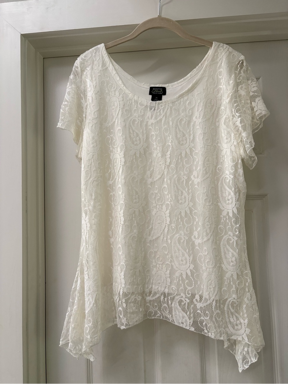 Ivory Lace Short Sleeve Scoop Neck Blouse